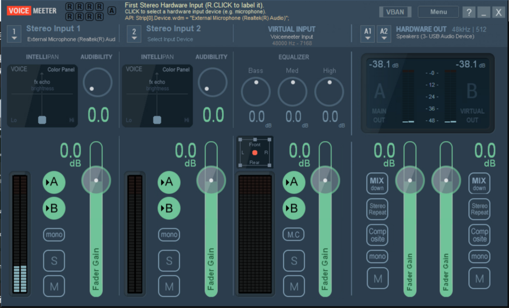 Voicemeeter main page 